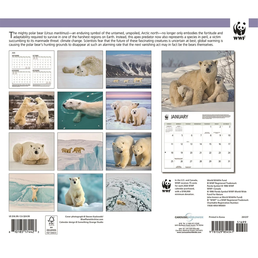 World Wildlife Fund Polar Bears 2026 Wall Calendar