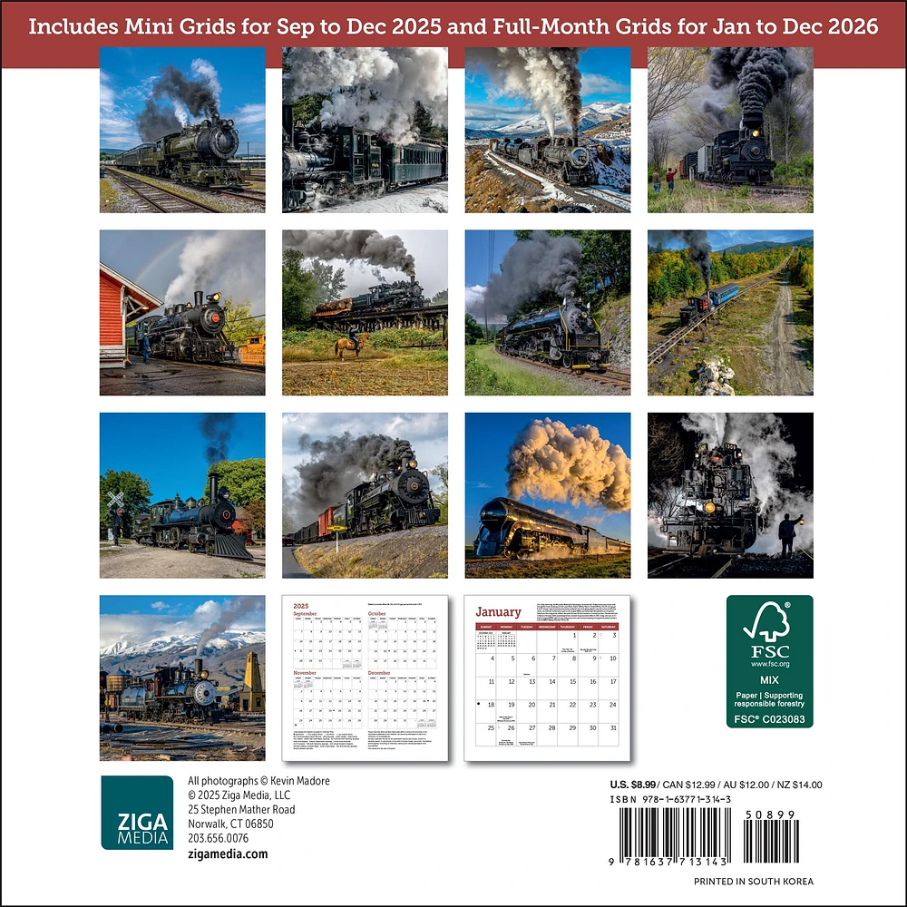 Steam Trains 2026 Mini Calendar