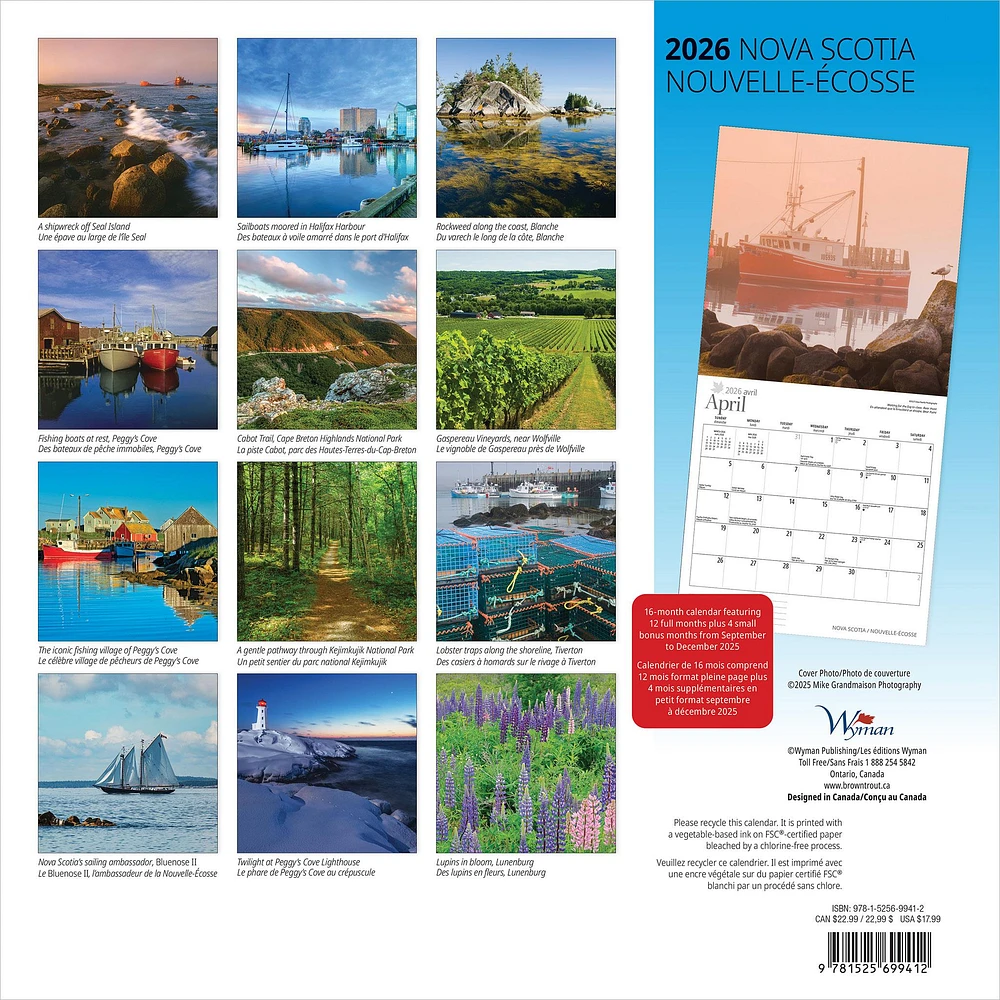 Nova Scotia 2026 Wall Calendar