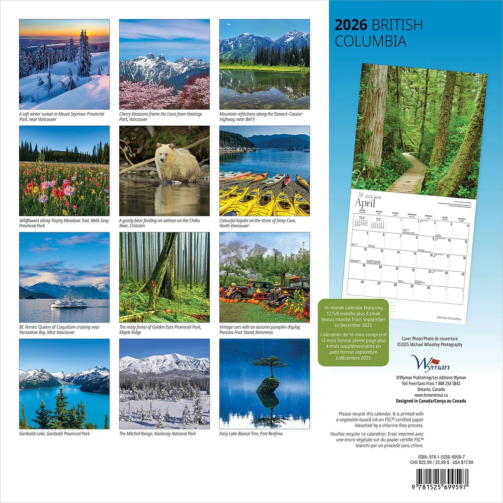 British Columbia 2026 Wall Calendar