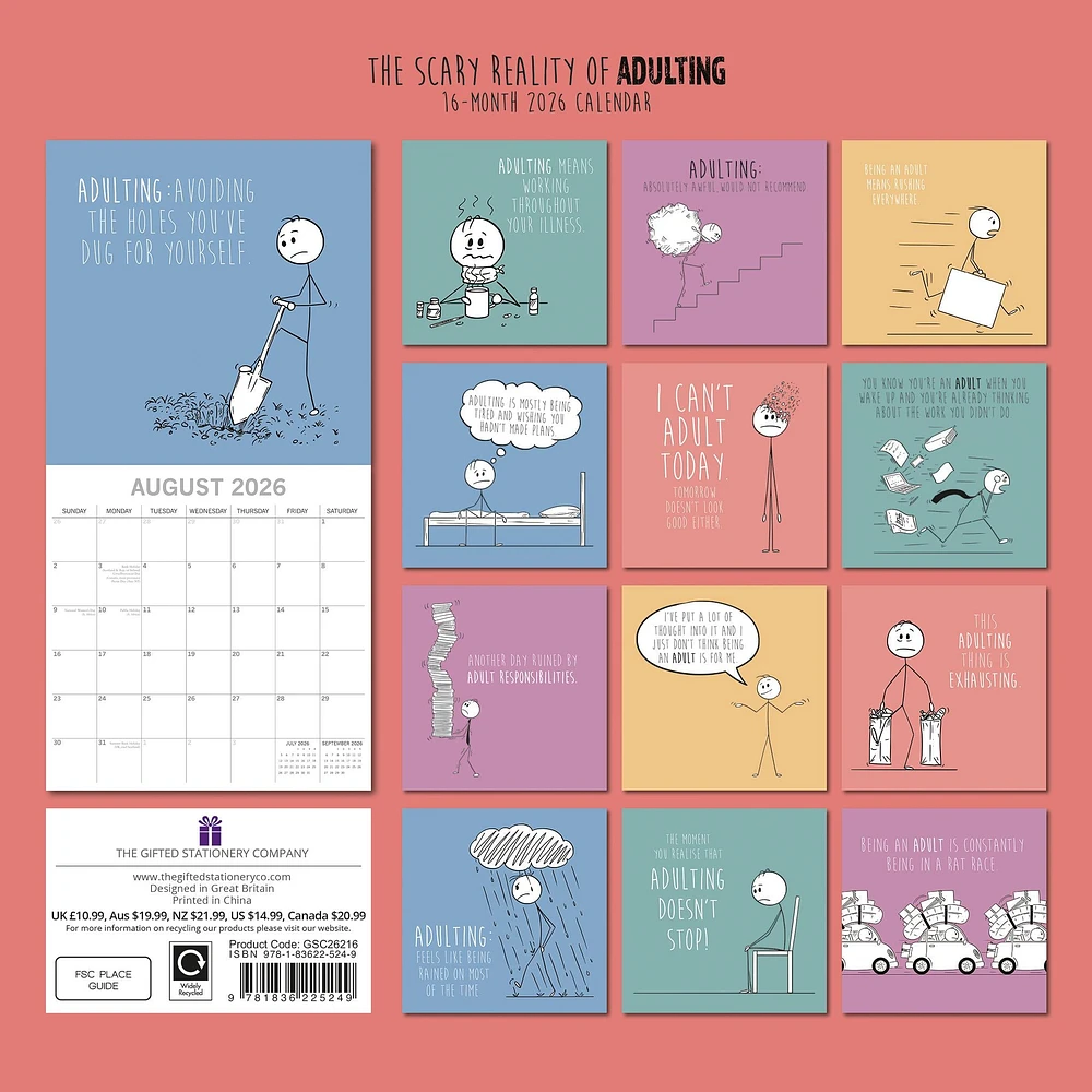 Scary Reality Of Adulting 2026 Wall Calendar