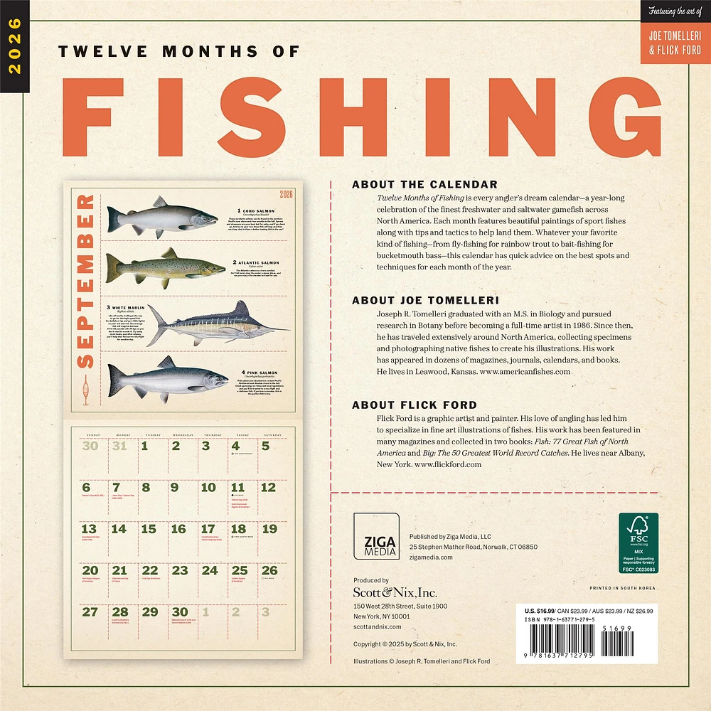 Twelve Months Of Fishing 2026 Wall Calendar