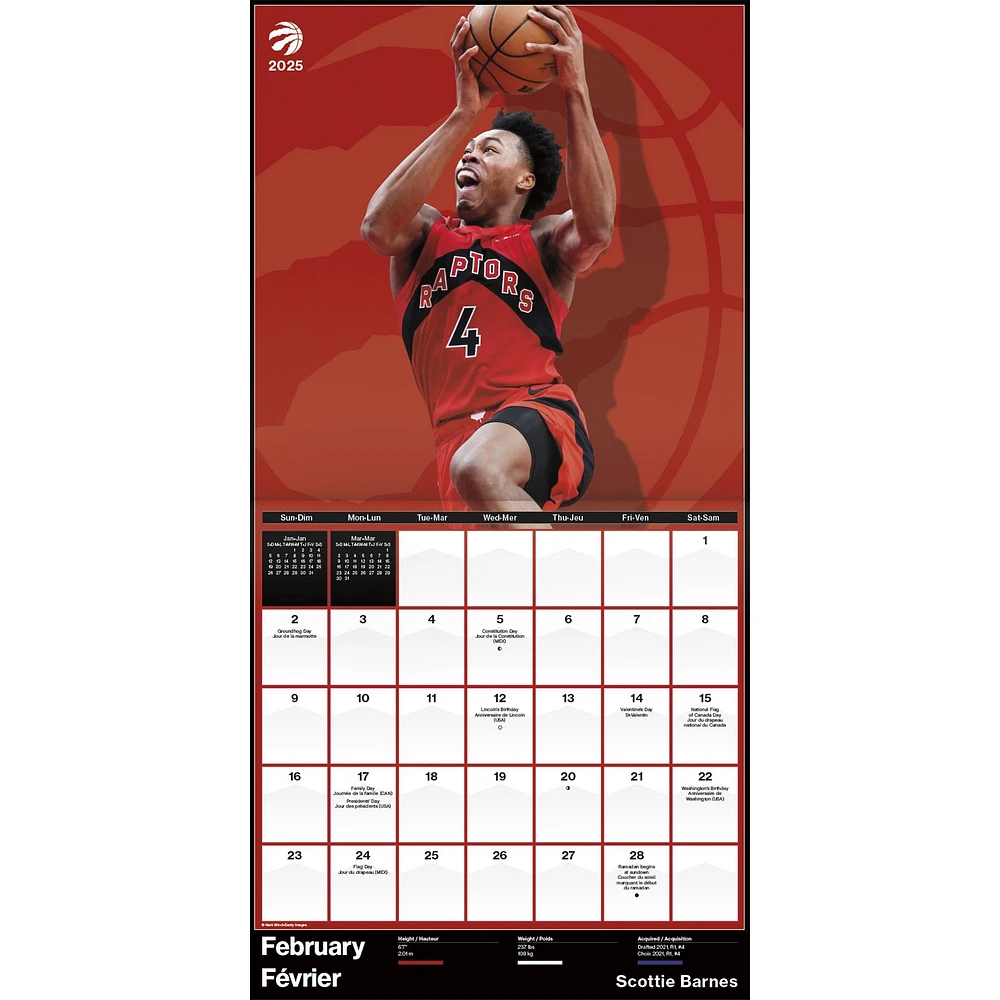 NBA Toronto Raptors Bilingual Wall 2025 Calendar