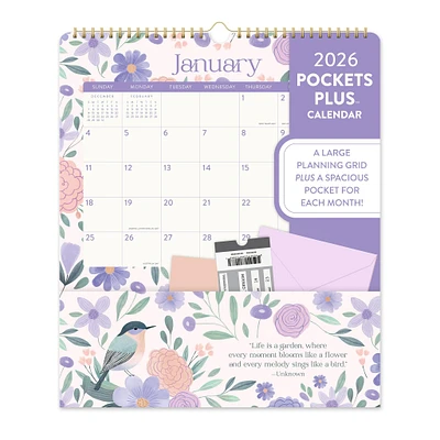 Birds and Blooms Pockets Plus 2026 Wall Calendar