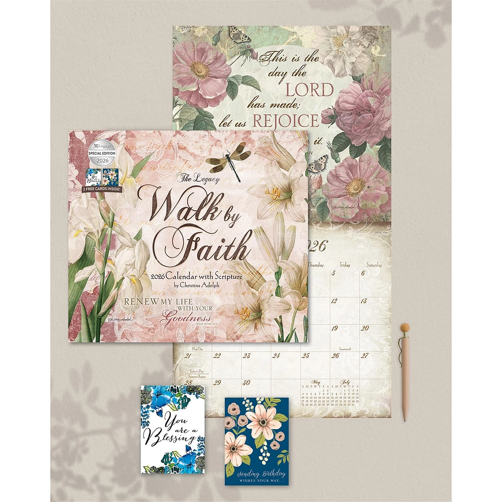 Walk By Faith 2026 Deluxe Special Edition Wall Calendar with Cards