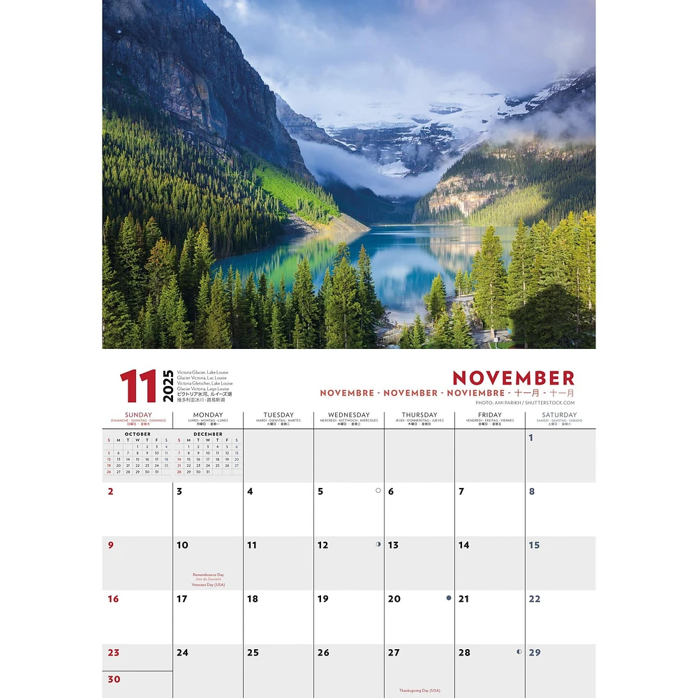 Canadian Rockies Multi Language Wall 2025 Calendar