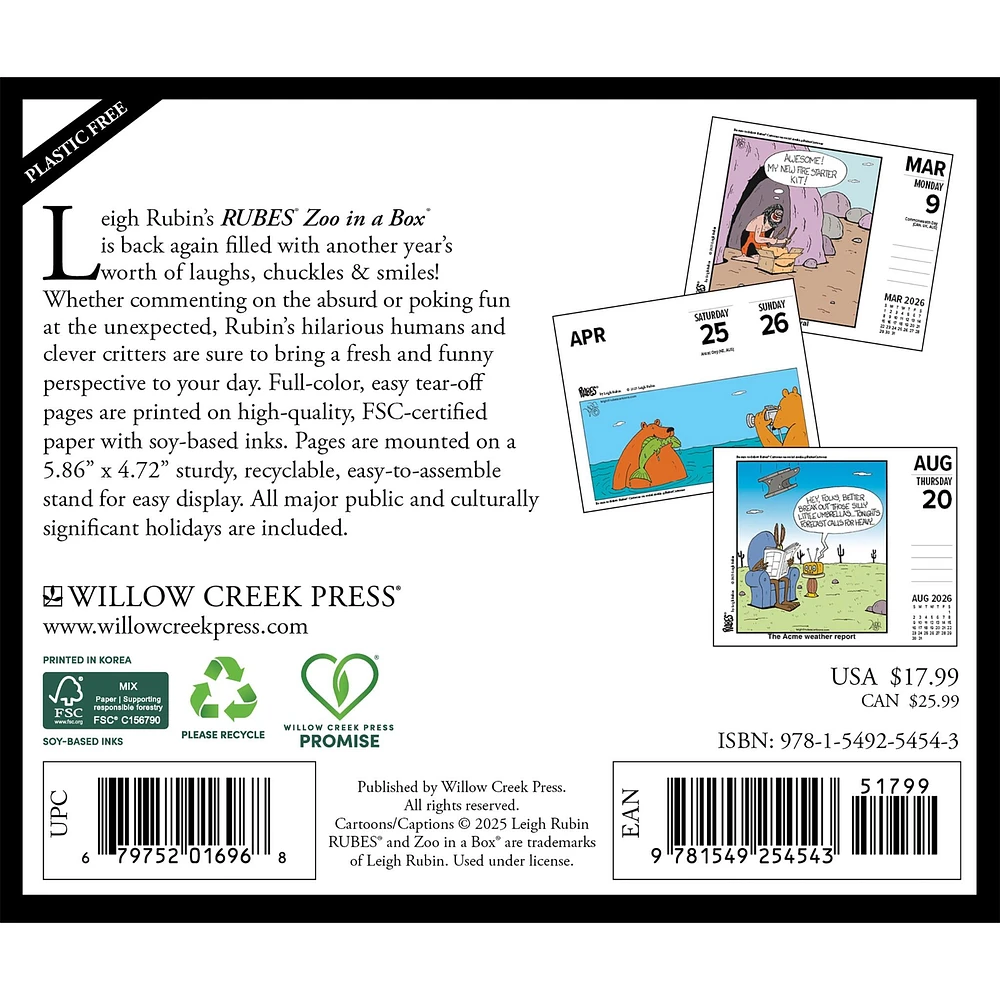 Rubes Zoo In A Box 2026 Box Calendar - Online Exclusive