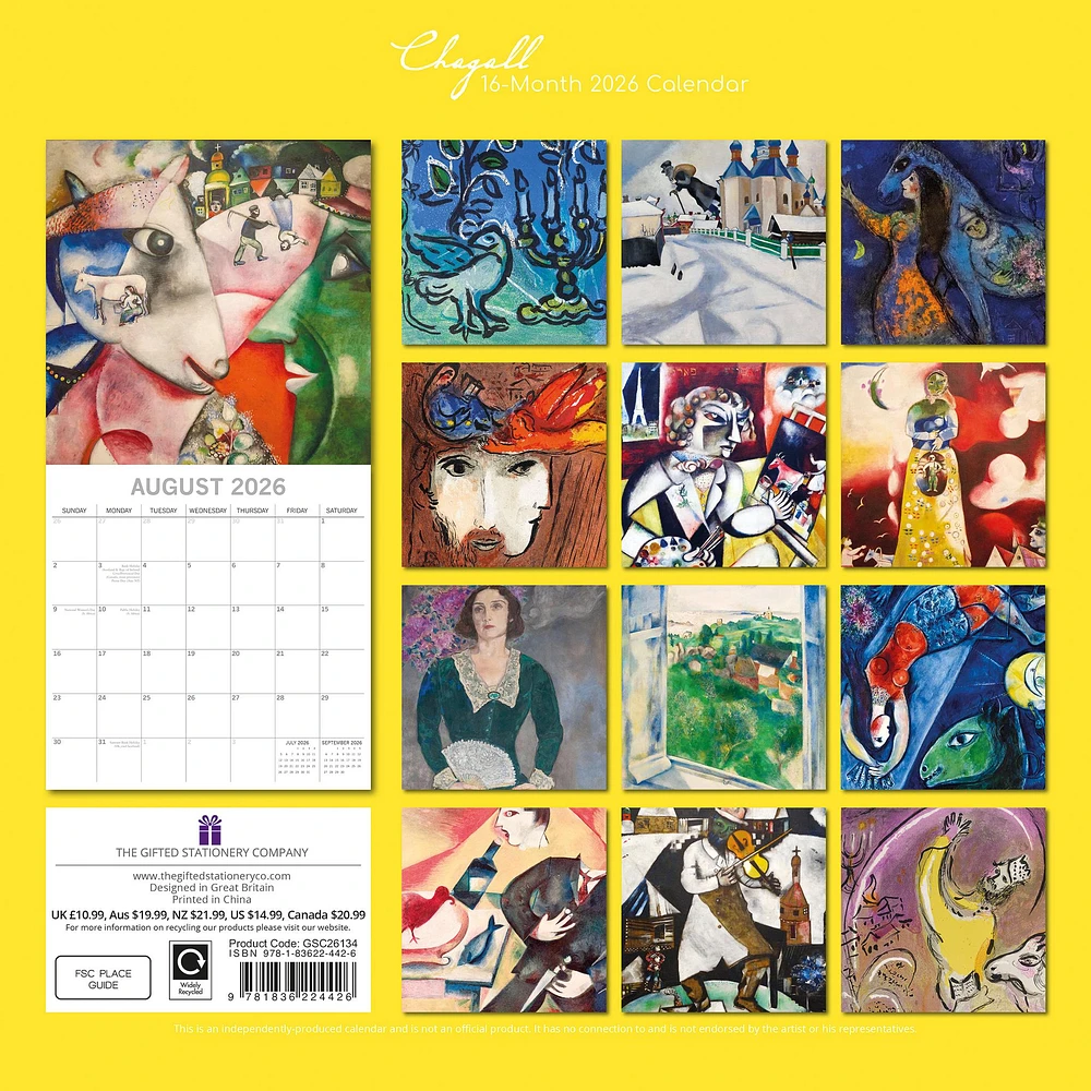 Chagall 2026 Wall Calendar