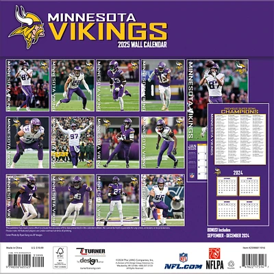 NFL Minnesota Vikings Wall 2025 Calendar