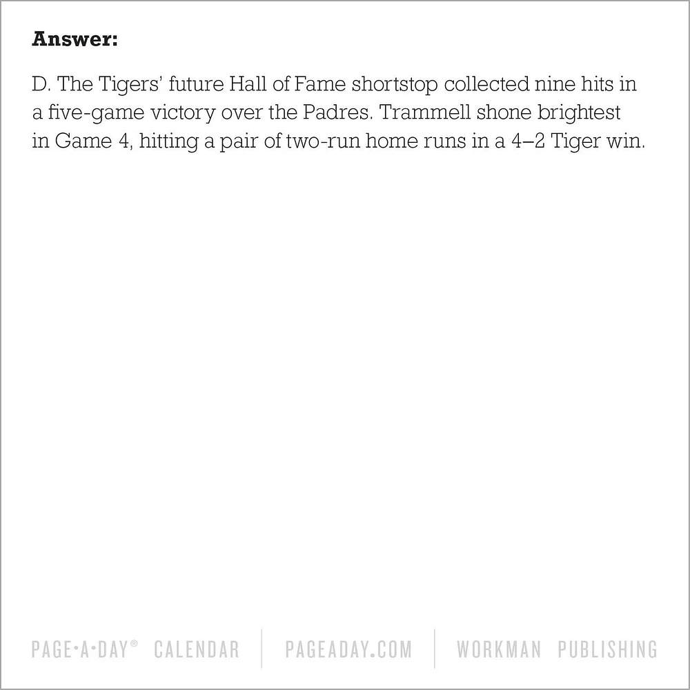 Year Of Baseball Trivia 2026 Box Calendar