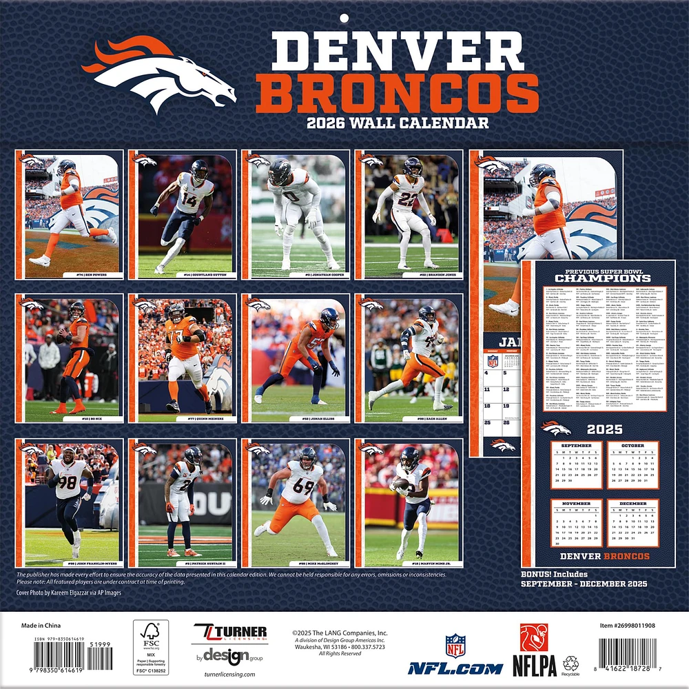 NFL Denver Broncos 2026 Wall Calendar - Online Exclusive