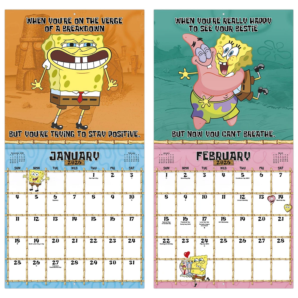 Spongebob Squarepants 2026 Wall Calendar