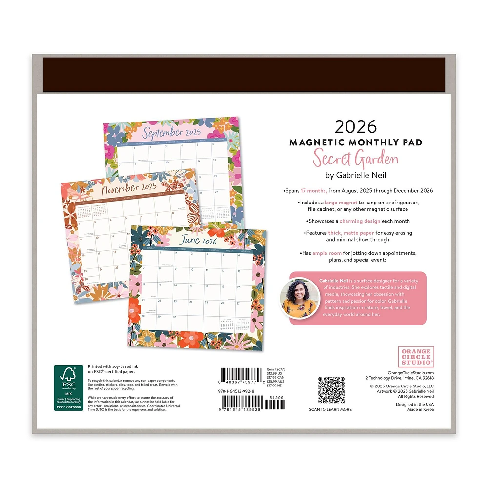 Secret Garden 2025-2026 Exclusive Mini Magnetic Pad Calendar