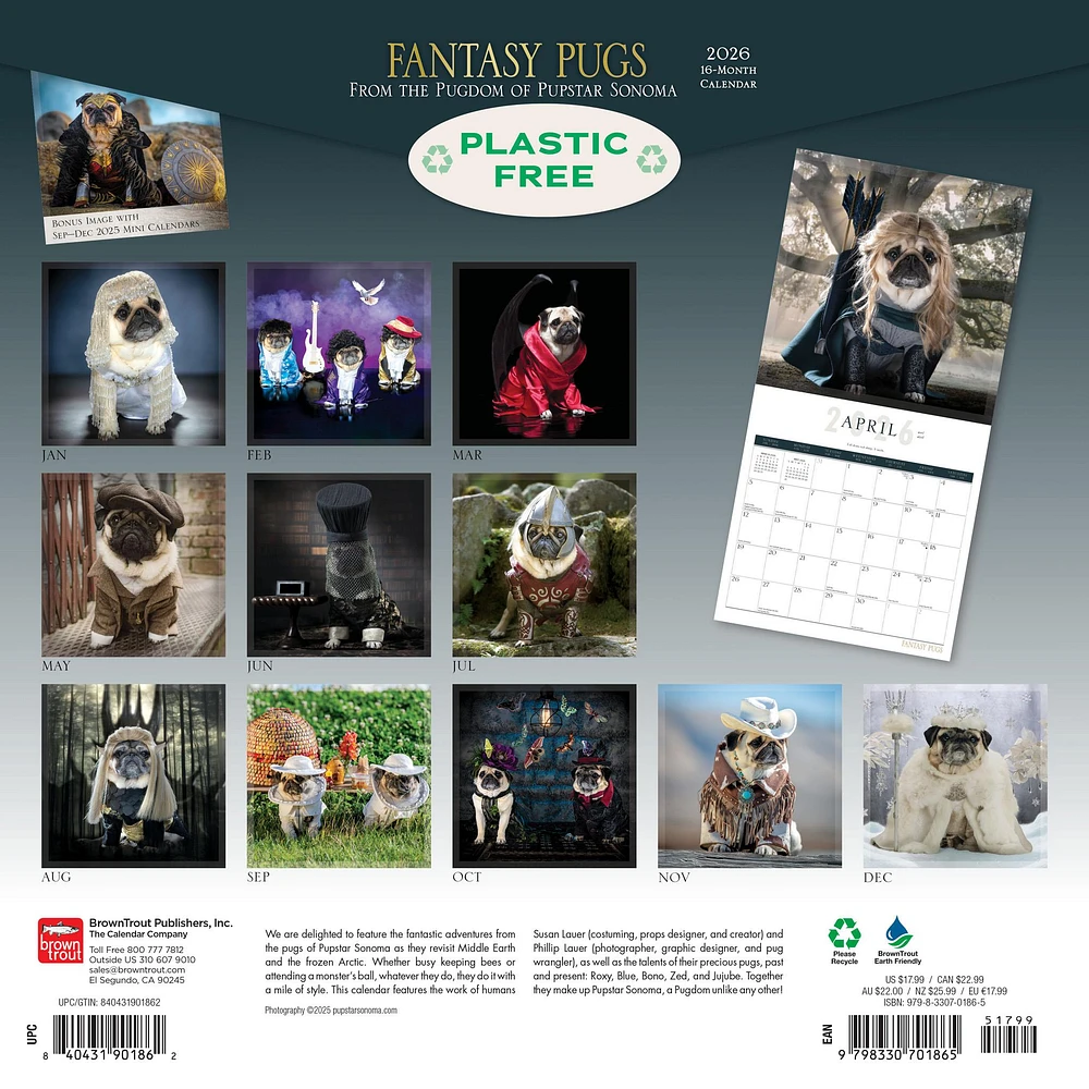 Fantasy Pugs 2026 Wall Calendar