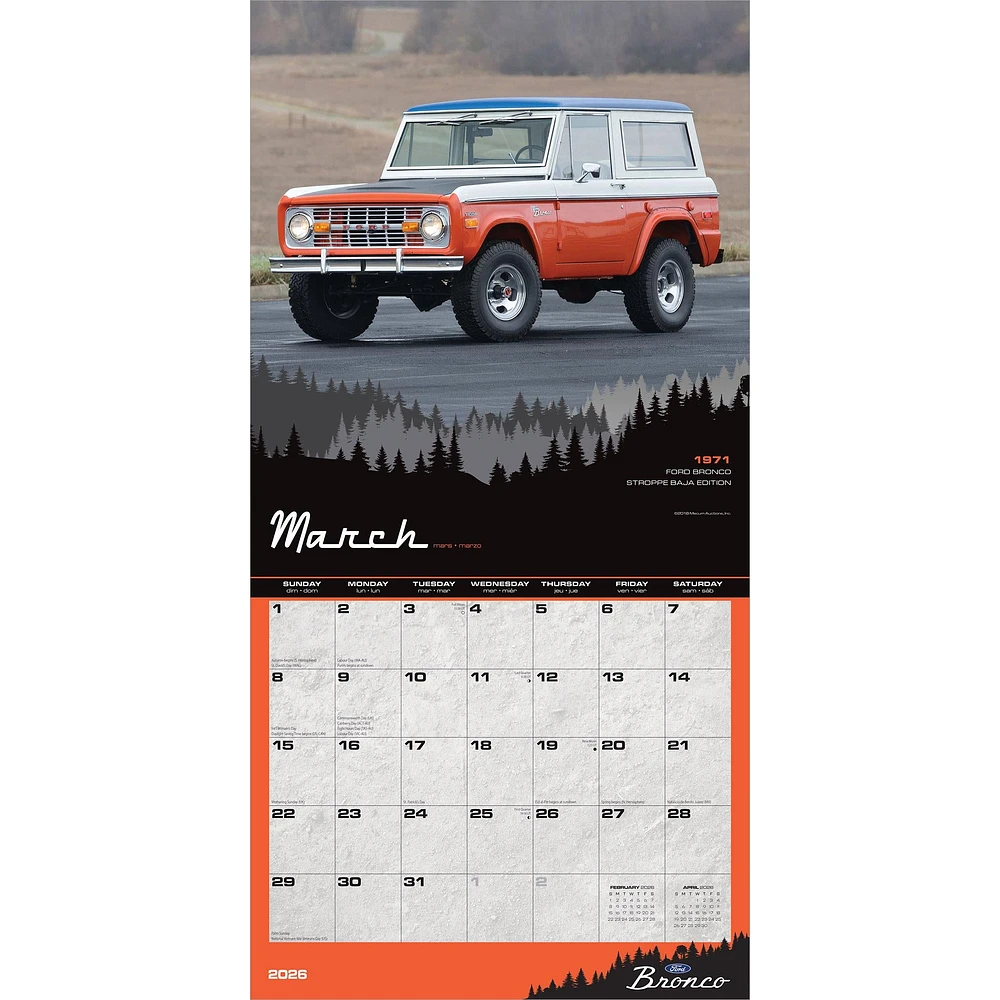 Ford Bronco 2026 Wall Calendar