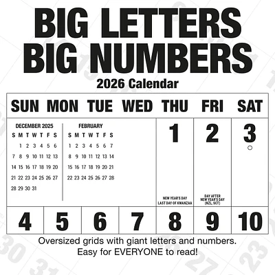 Big Letters Big Numbers 2026 Wall Calendar