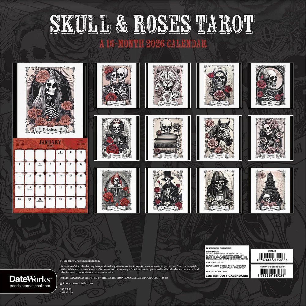 Tarot - Skulls & Roses 2026 Wall Calendar - Online Exclusive
