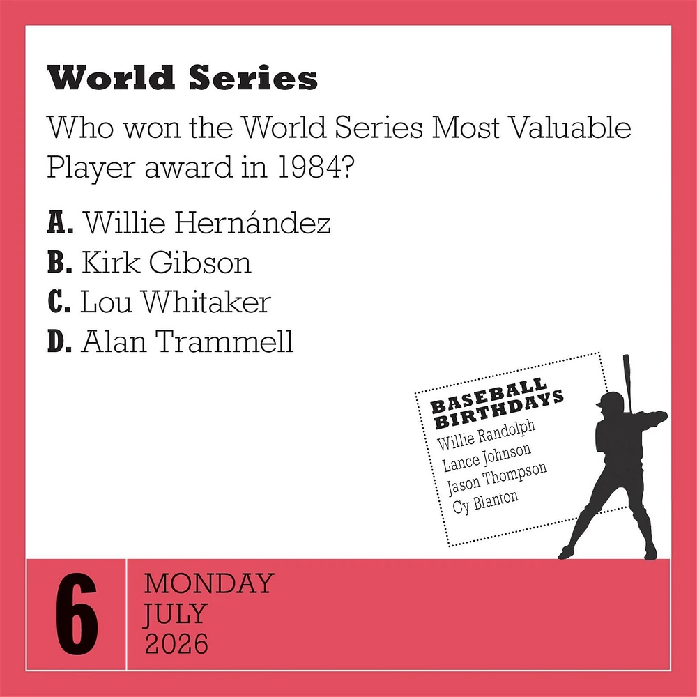 Year Of Baseball Trivia 2026 Box Calendar