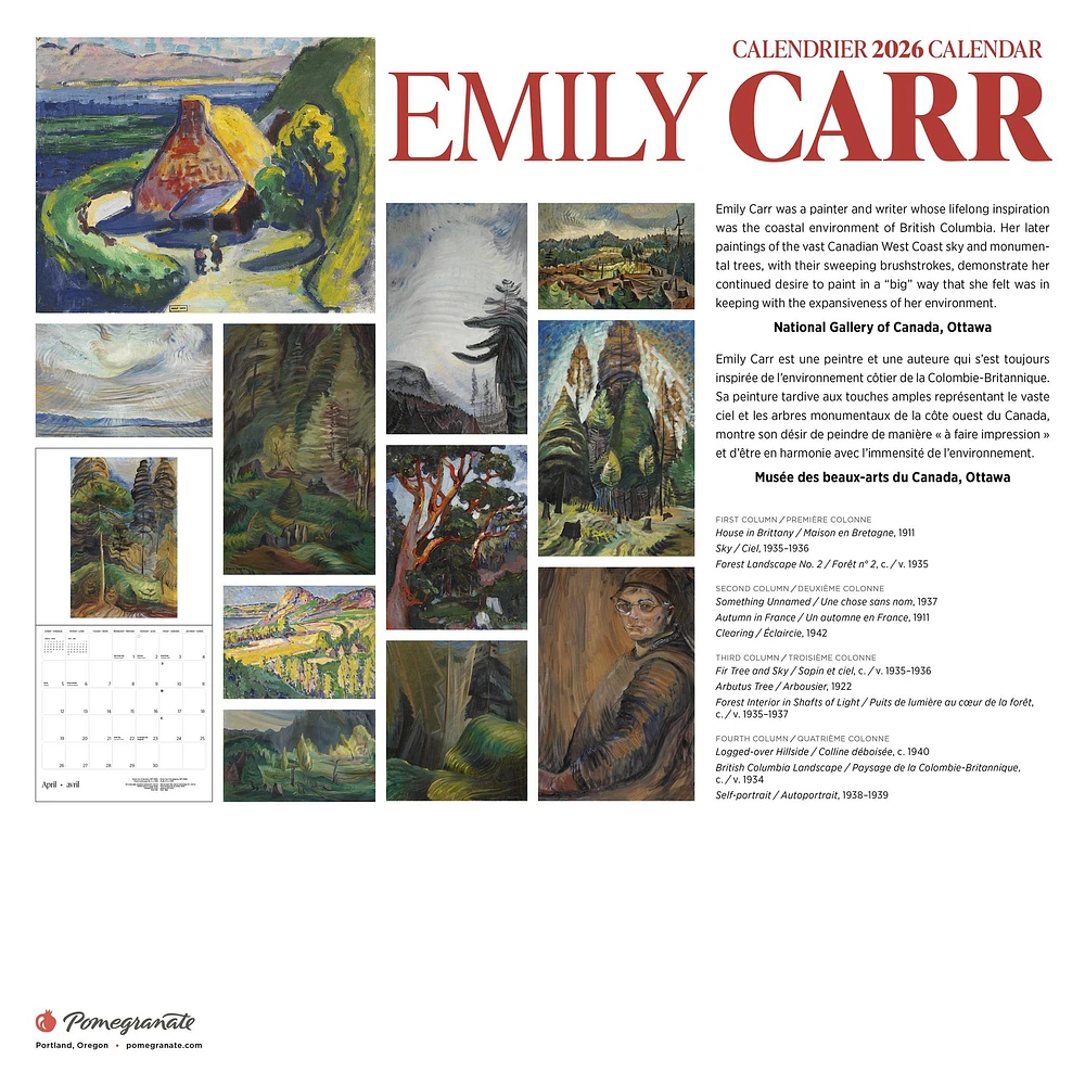 Emily Carr 2026 Wall Calendar