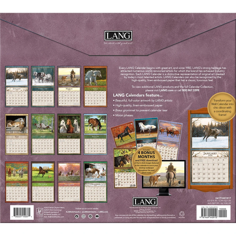 Horses In The Mist 2025-2026 Deluxe Special Edition Wall Calendar with Bonus Months