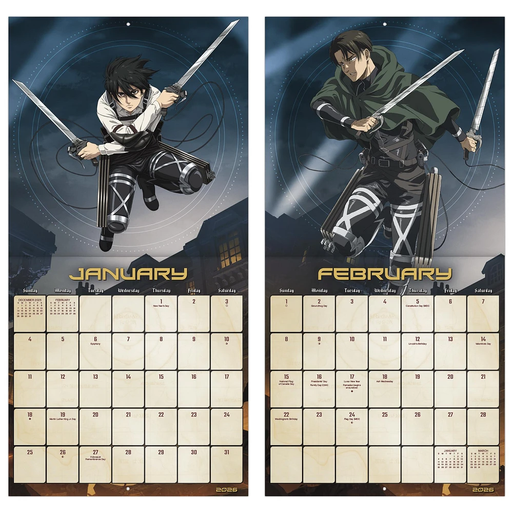 Attack On Titan 2026 Wall Calendar