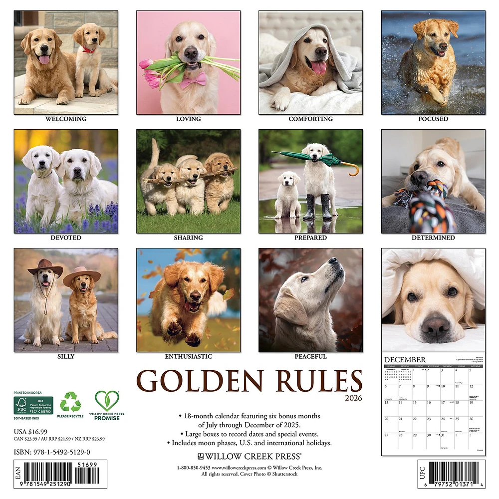 Golden Rules 2026 Wall Calendar