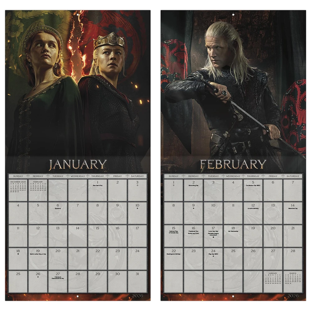 Game Of Thrones House Of The Dragon 2026 Wall Calendar