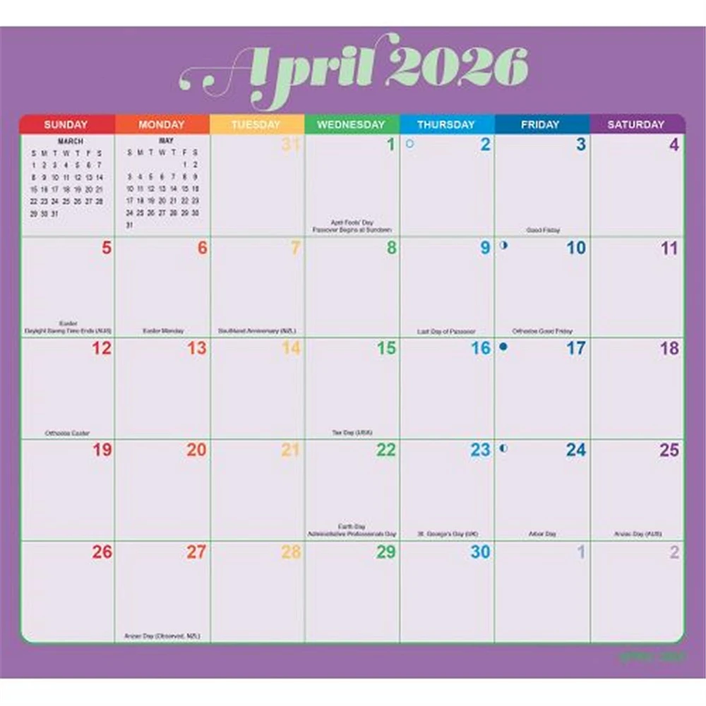 Rainbow Jumbo Magic Grip 2025-2026 Wall Calendar