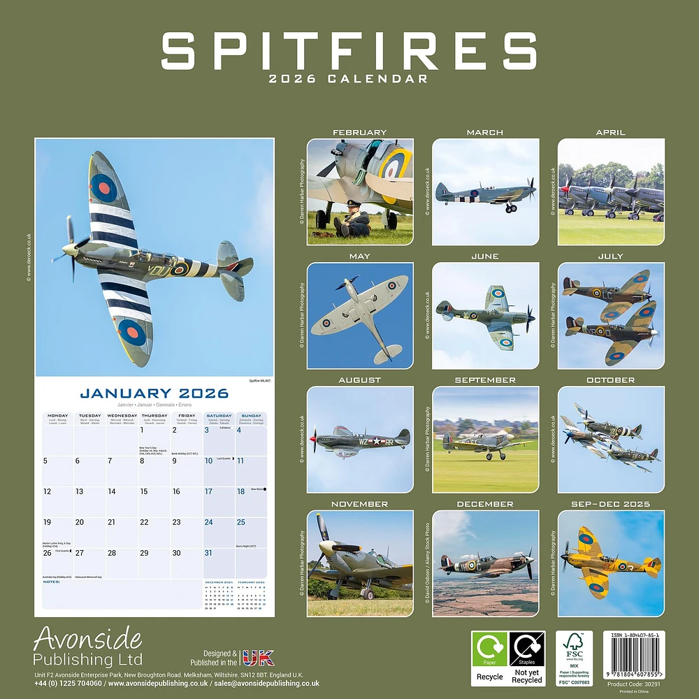 Spitfires 2026 Wall Calendar