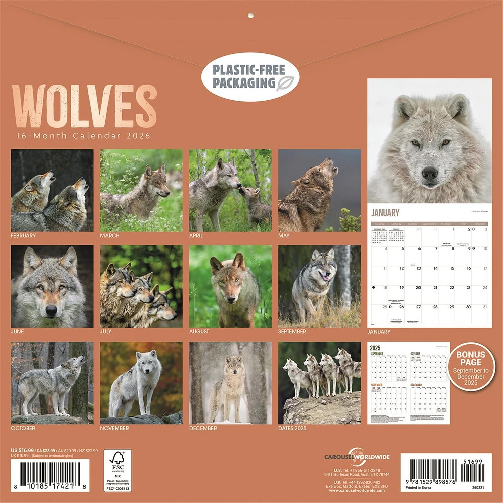 Wolves 2026 Wall Calendar
