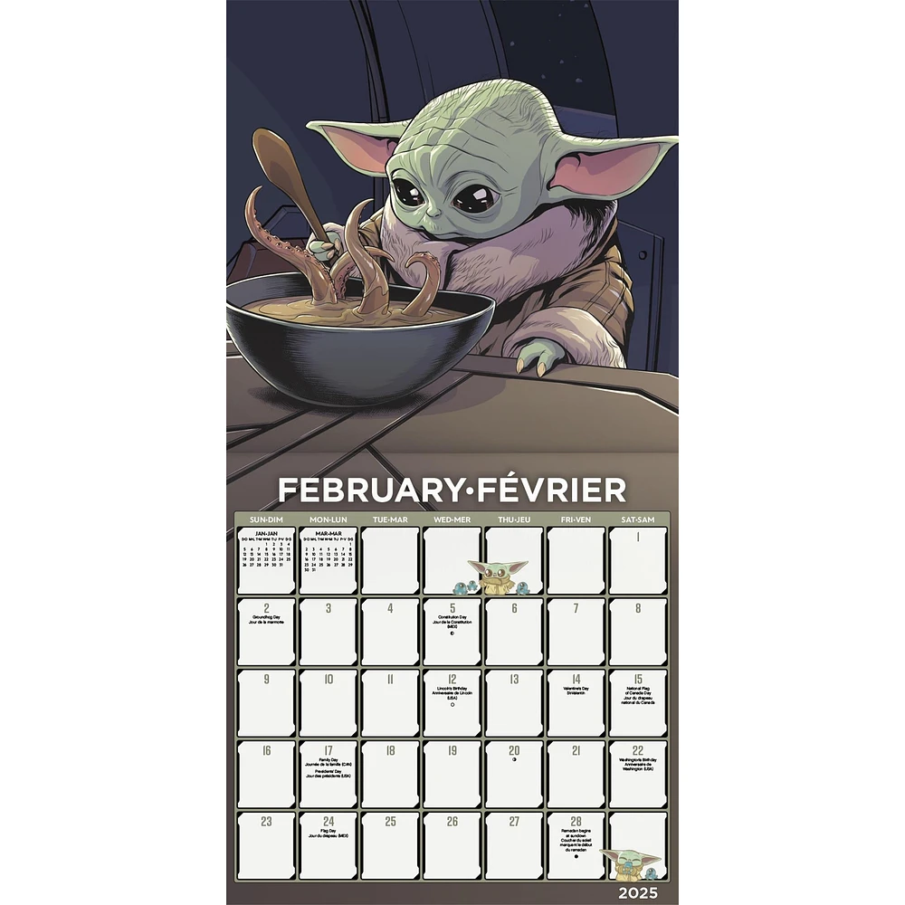 Star Wars Mandalorian Grogu Bilingual Wall 2025 Calendar