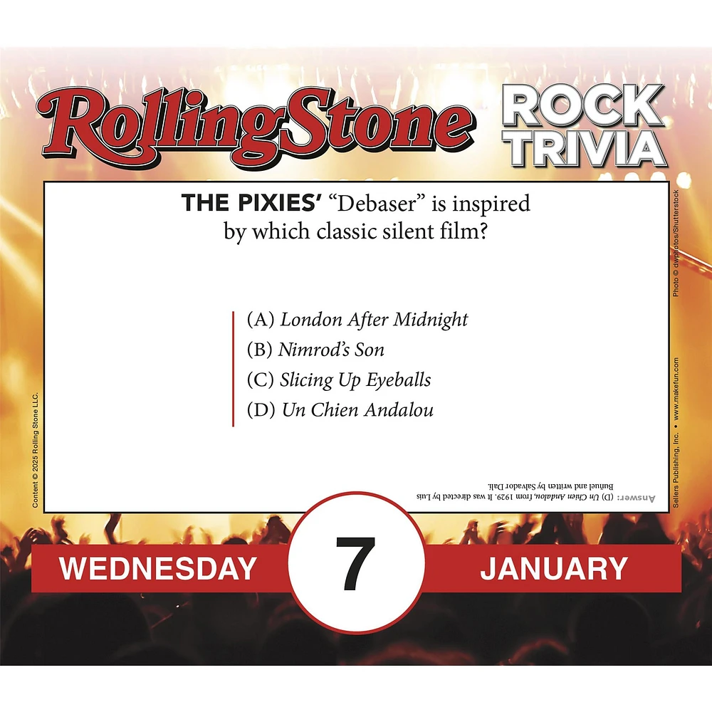 Rolling Stone Rock Trivia 2026 Box Calendar - Online Exclusive