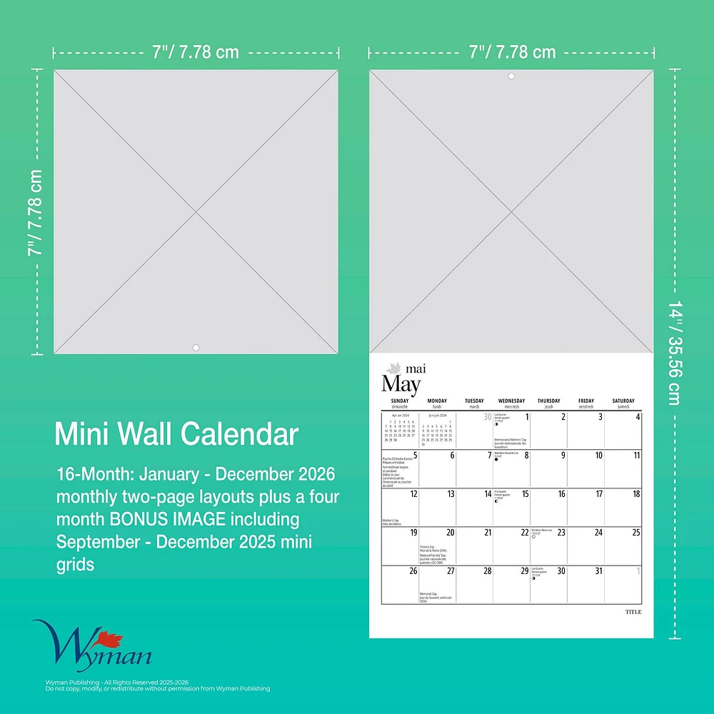 Canadian Geographic La Faune 2026 Mini Calendar (French)