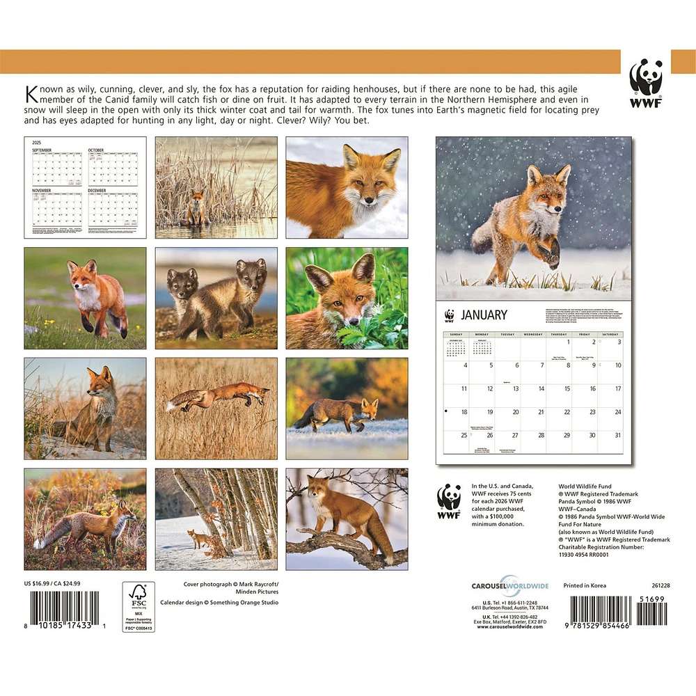 World Wildlife Fund Foxes 2026 Wall Calendar