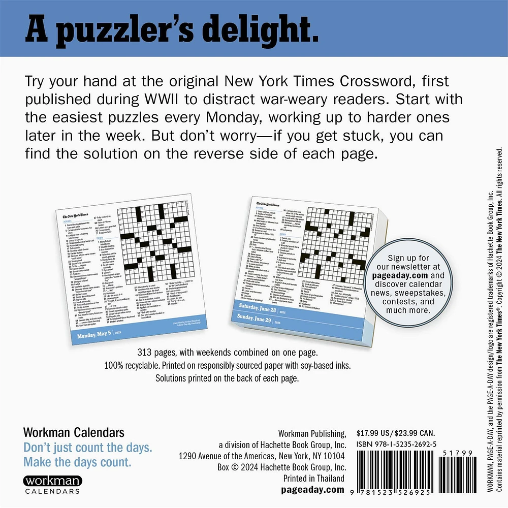 New York Times Daily Crossword Box 2025 Calendar