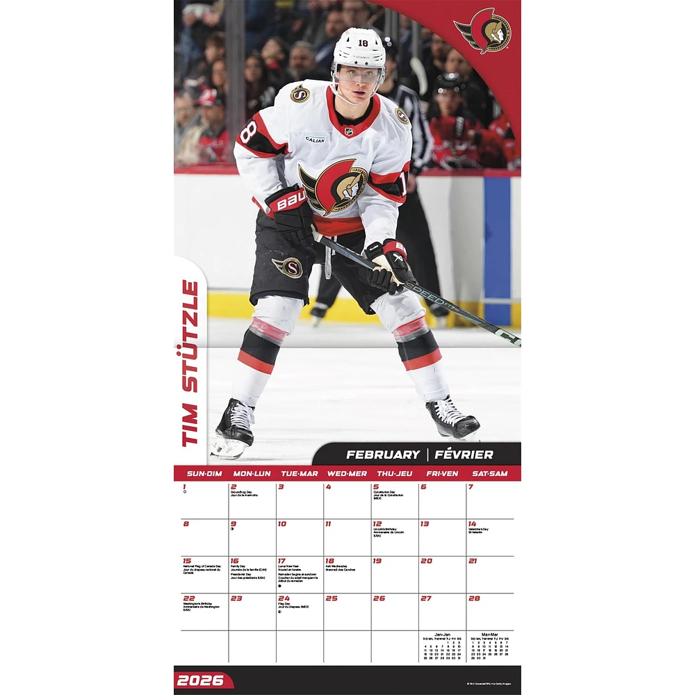NHL Ottawa Senators Bilingual 2026 Wall Calendar