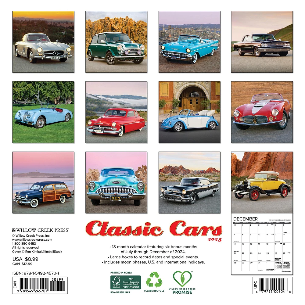 Classic Cars Mini 2025 Calendar