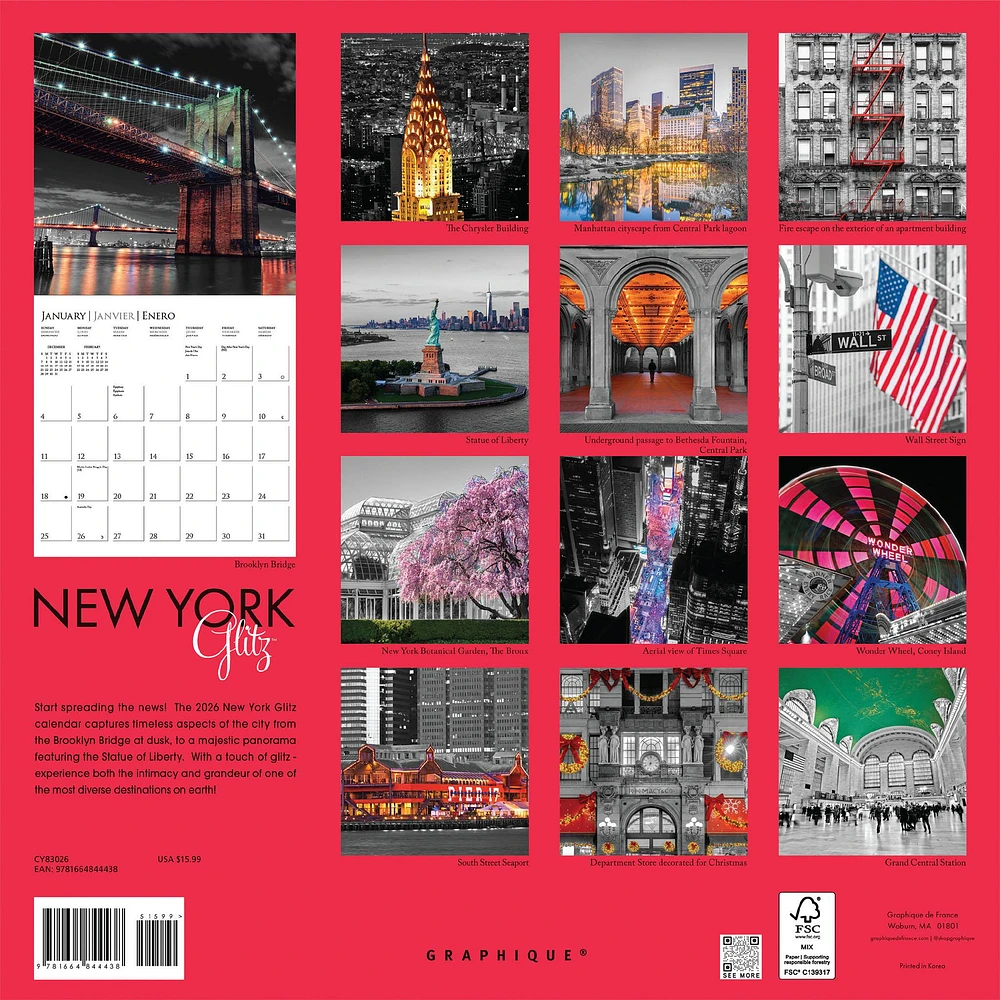 New York Glitz 2026 Wall Calendar