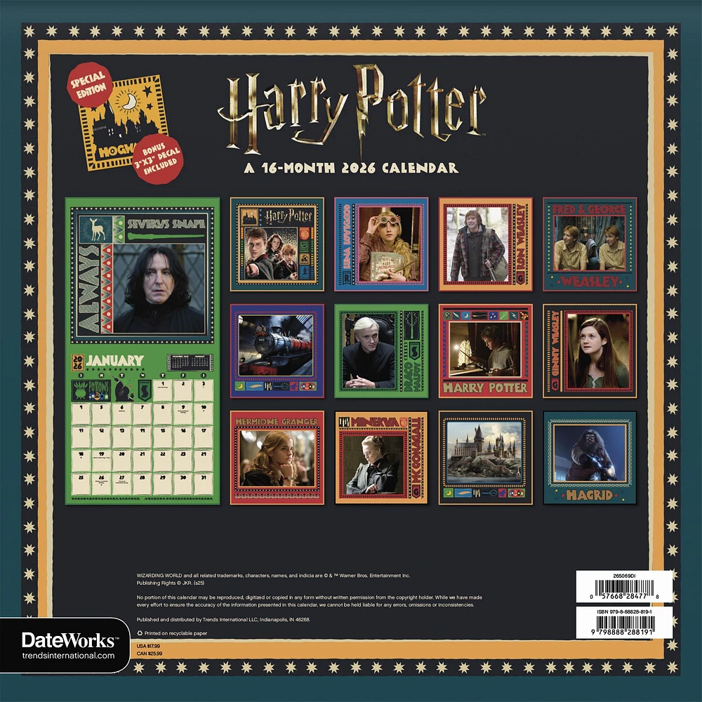 Harry Potter Exclusive with Decal 2026 Deluxe Wall Calendar