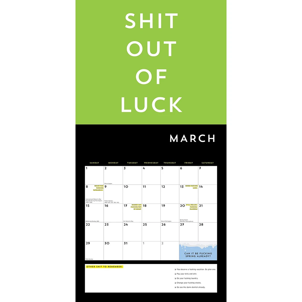 A Fucking Calendar 2026 Wall Calendar