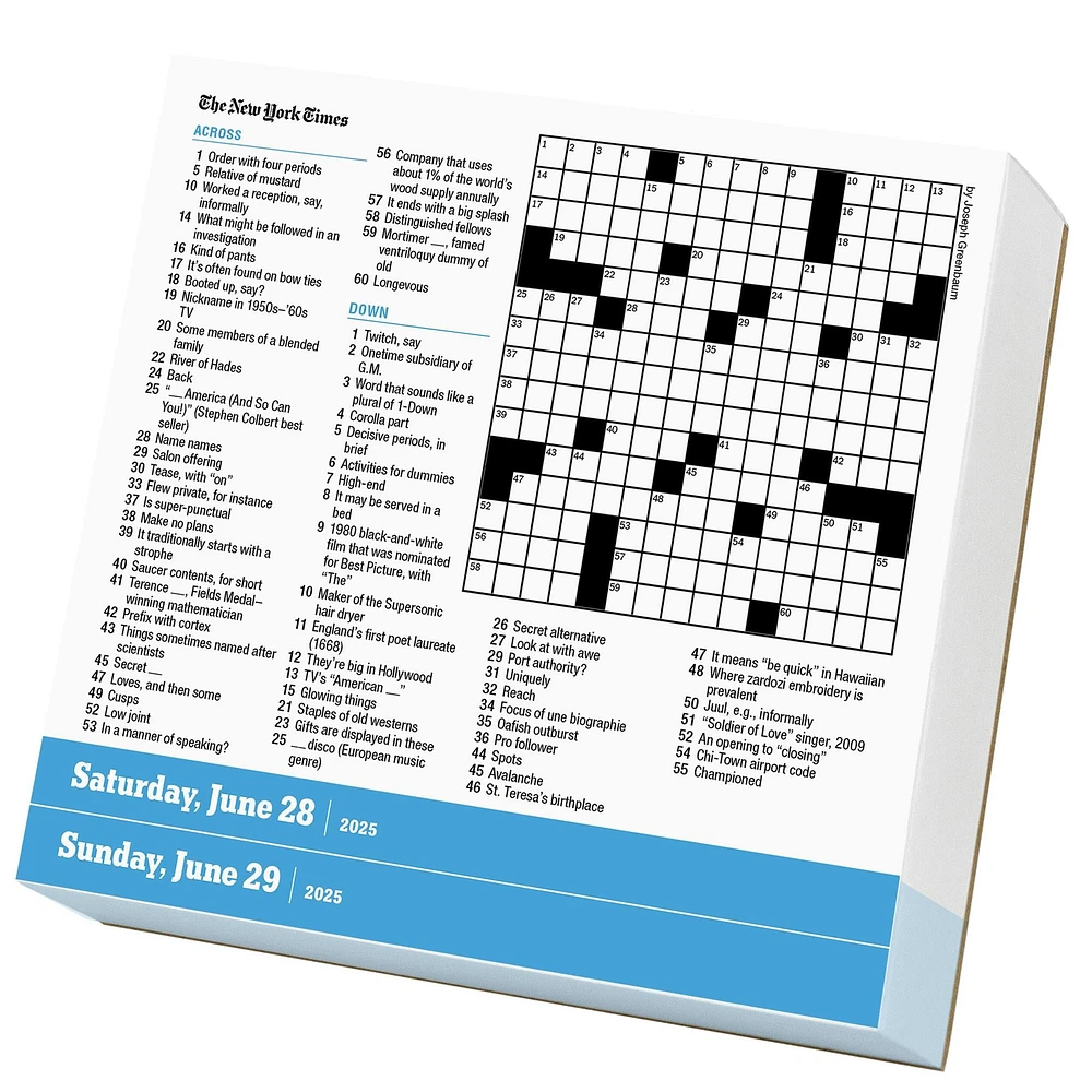 New York Times Daily Crossword Box 2025 Calendar