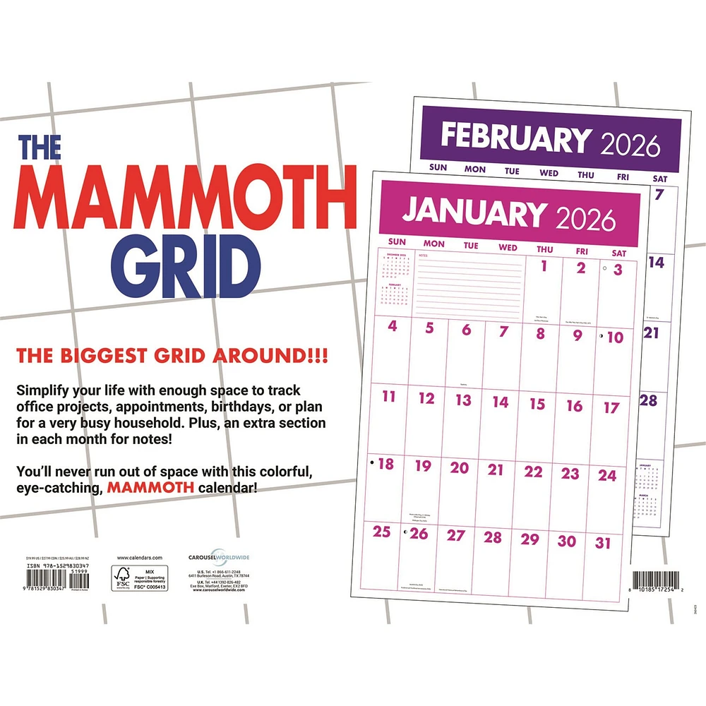 Mammoth Grid Oversized 2026 Poster Calendar