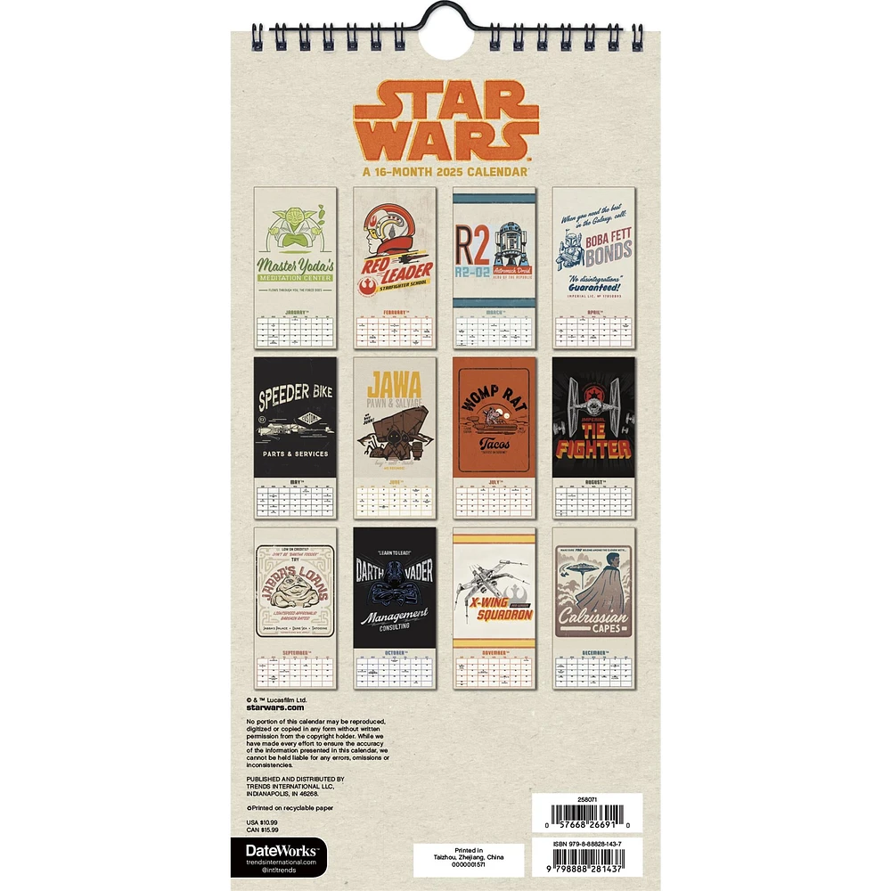 Star Wars Slim 2025 Calendar