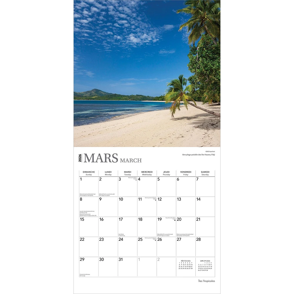 Iles Tropicales 2026 Wall Calendar (French)