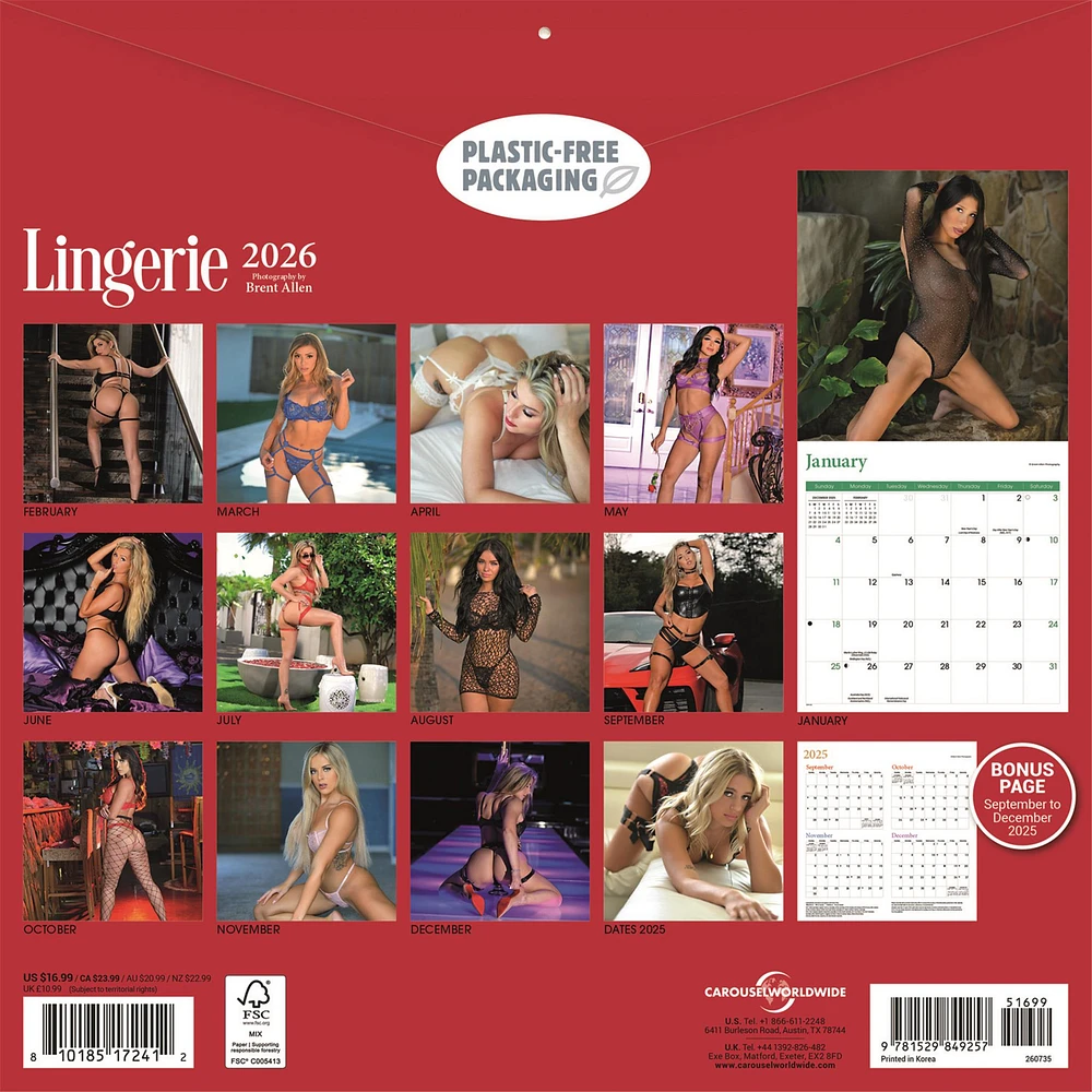 Lingerie 2026 Wall Calendar