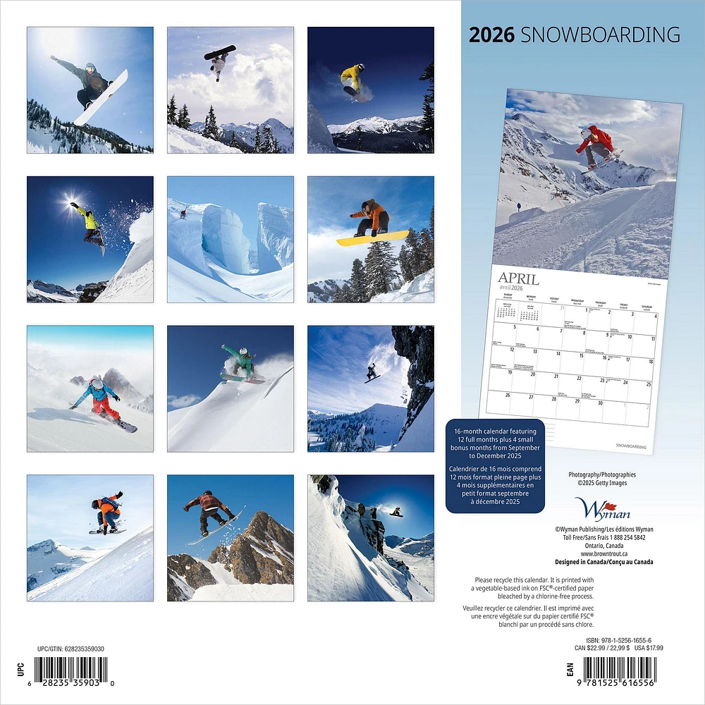 Snowboarding 2026 Wall Calendar