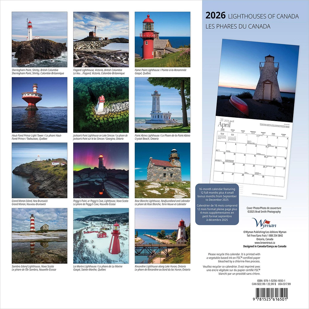 Lighthouses Of Canada 2026 Wall Calendar