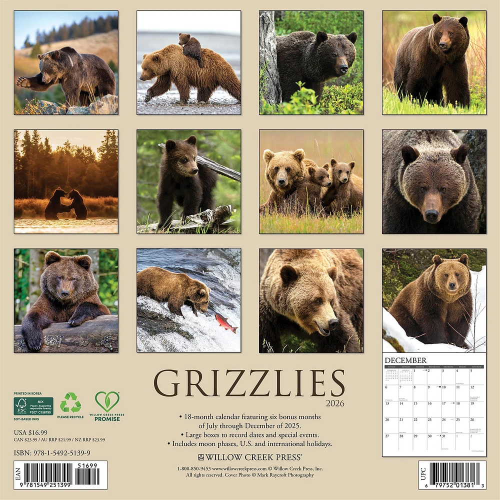 Grizzlies 2026 Wall Calendar