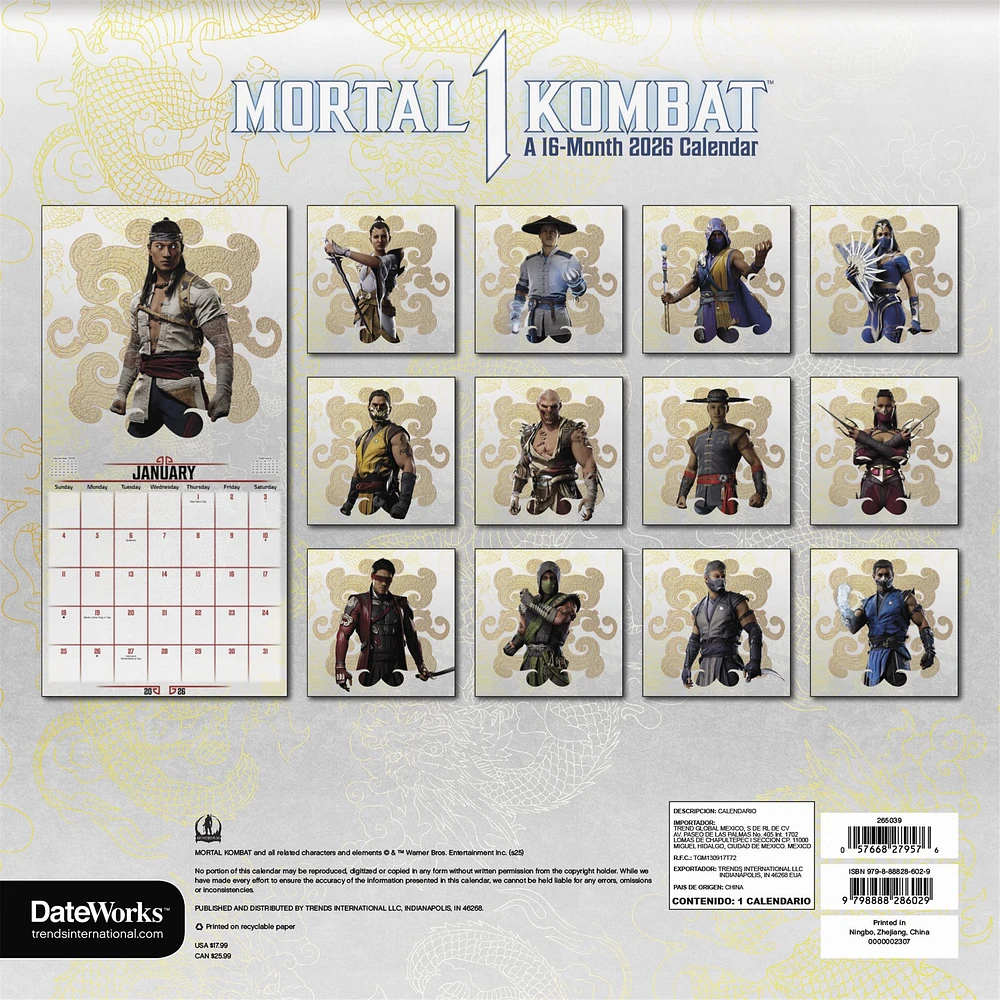 Mortal Kombat 2026 Wall Calendar - Online Exclusive