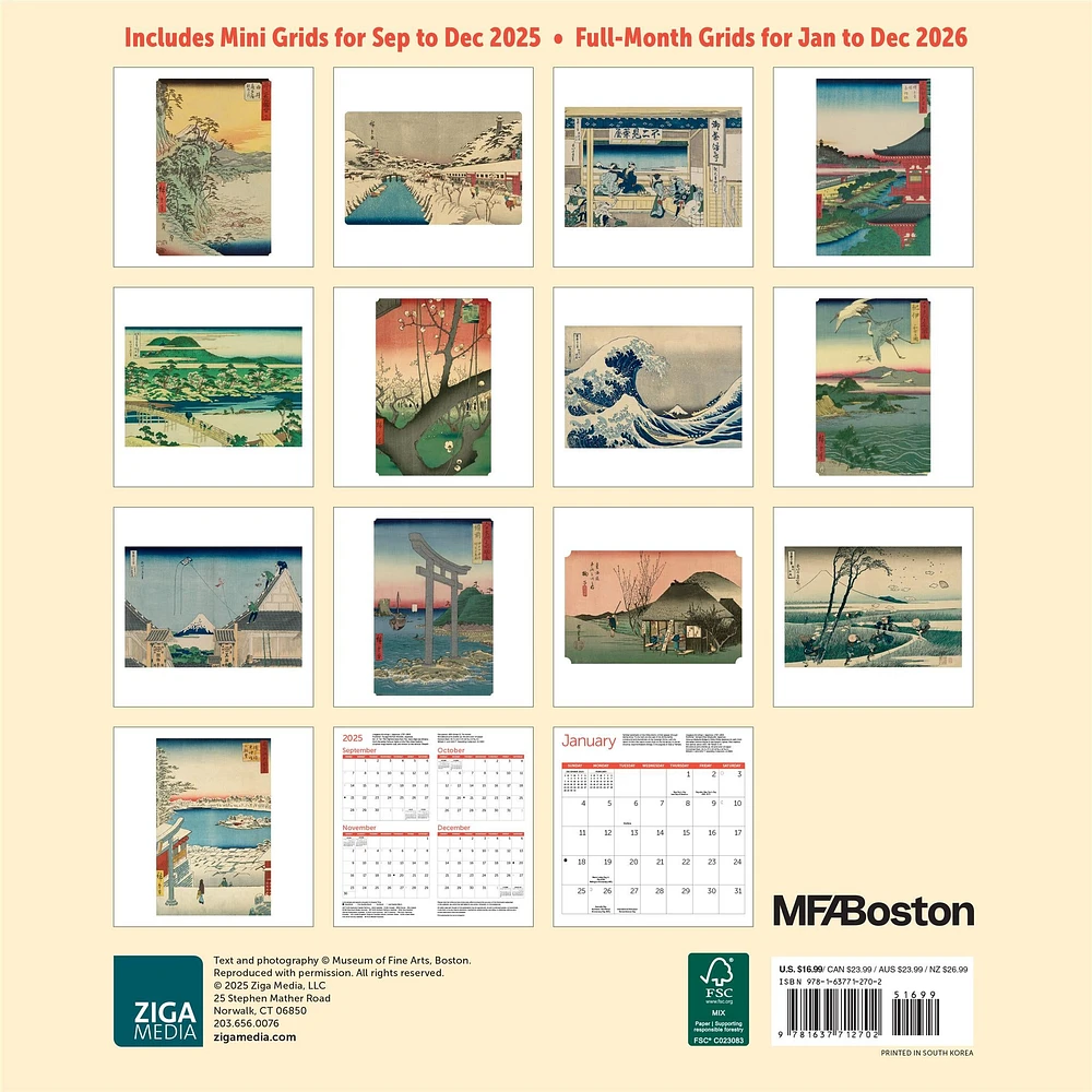 Japanese Woodblocks Mfa Boston Wall  2026 Calendar